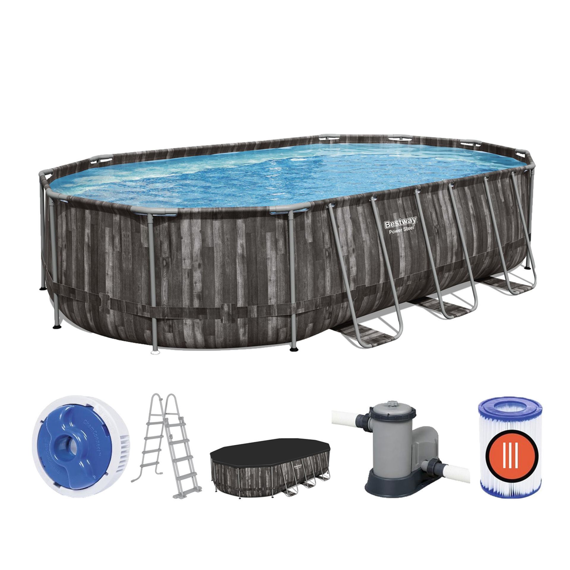 bestway zwembad power steel set ovaal hout
