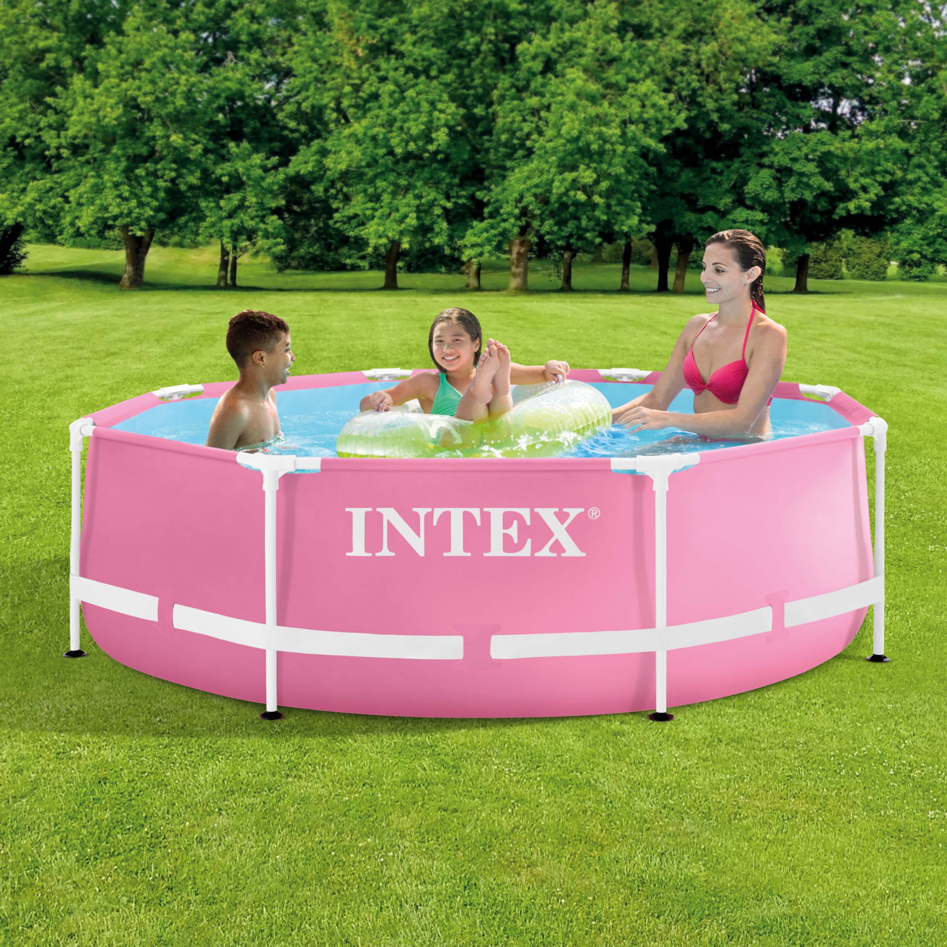 Intex pink metal frame pook set rond